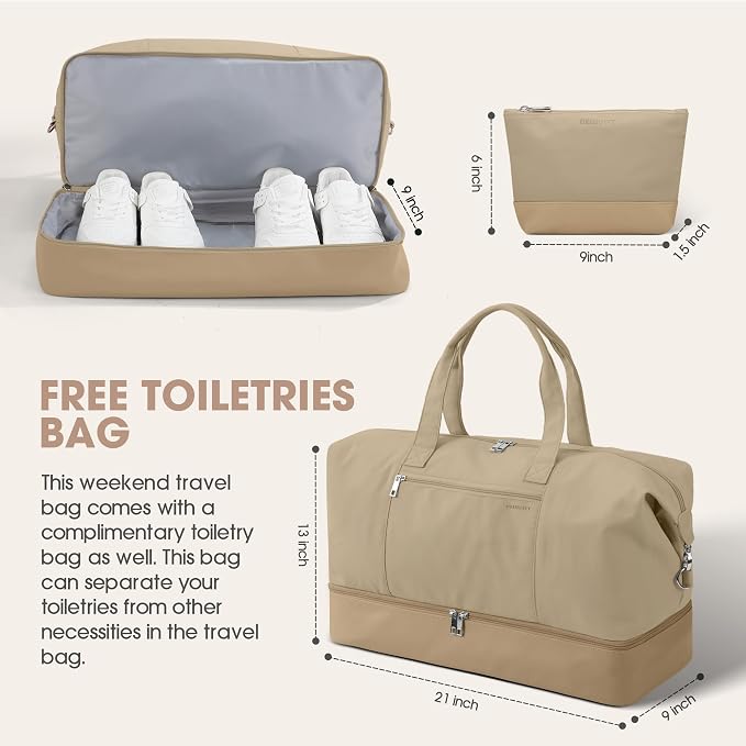 Oeihuivt Weekender Bags for Women with 3 Extra Pack - 21 Inch Large Travel Duffel Bag Set with Shoe Compartment, Heavy-Duty nylon Carry On Overnight Tote - Image 5