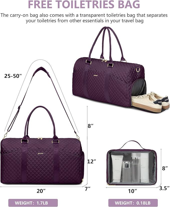 Women Weekender Travel Duffle Bag: Travel Duffel Overnight Bags with Shoe Compartment Large Carry on Tote with Toiletry Bag Weekend Traveling Yoga Gym Hospital Bag for Women with Wet Pocket Purple - Image 2
