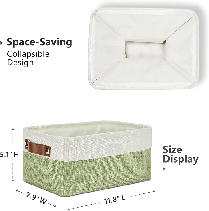 DULLEMELO Storage Baskets for Shelves, Small Fabric Collapsible Rectangular Storage Baskets for Organizing, Closets, Nursery, Home, Office, Empty Gift Baskets (6-Pack, White&Green) - Image 2