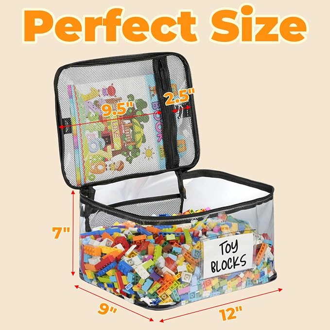 6-Pack Extra Large Toy Storage Bags with Zippers & Labels, Reusable Clear TPU Waterproof Organizer for Kids Toys, Building Blocks, Puzzles, Dolls, Board Games - Durable, BPA-Free, Travel-Friendly - Image 7