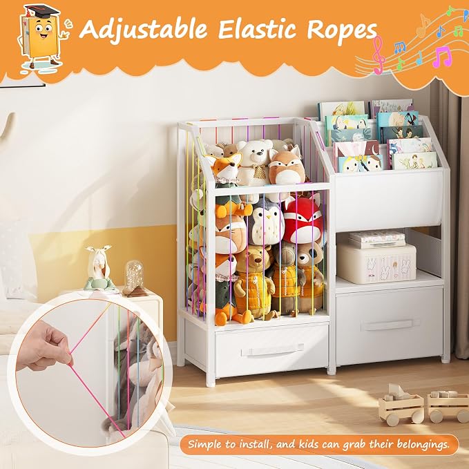 HOOBRO Kids Bookshelf and Toy Storage Organizer, Stuffed Animal Storage with Sling Bookshelf and Non-Woven Fabric Drawers, Children Bookcase for Nursery, Playroom, Kids Room, White WT37CW01 - Image 5