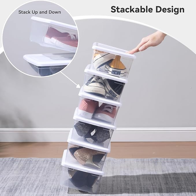 novelinks 8 Pack 6QT Plastic Storage Bins with Lids, Shoe Boxes (White) | Clear Shoe Storage Boxes, Shoe Boxes Clear Plastic Stackable, Shoe Bins, Shoe Containers, Craft Organizers and Storage - Image 4