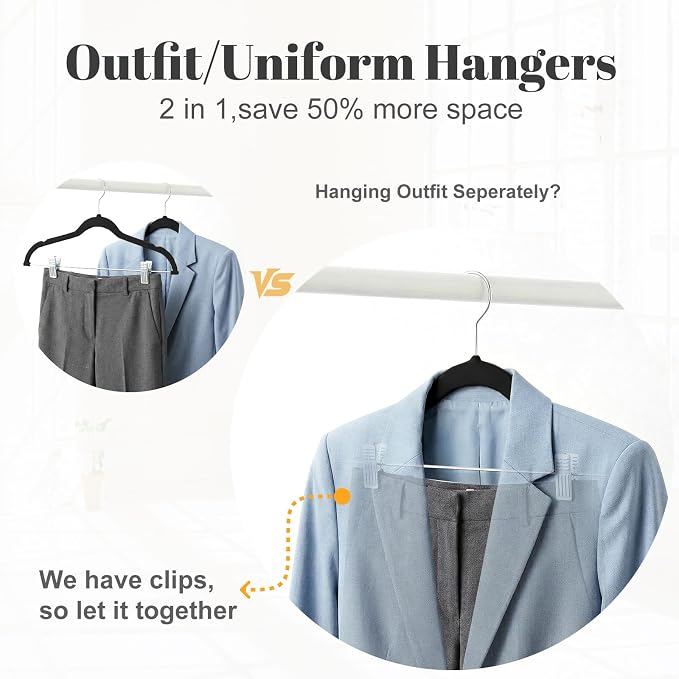 HOUSE DAY Velvet Skirt Hangers 36 Pack, Black Velvet Pant Hangers with Adjustable Clips, Space Saving Slim Shorts Hanger, Heavy Duty Non Slip Clip Hanger for Pants, Skirts, Shorts | with Adjustable Clips, Space Saving Slim Shorts Hanger, Heavy Duty Non... - Image 5