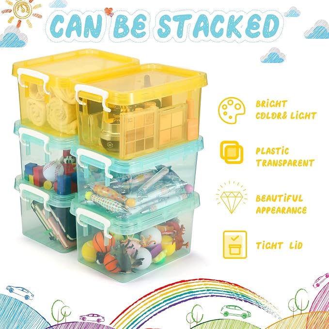 6 Pack Colorful Plastic Storage Bins with Lids 4 Quart Small Storage Latch Box Stackable and Nestable Clear Organizer Bins with Latching Handle and Buckle for Organizing(Cute Color) - Image 4