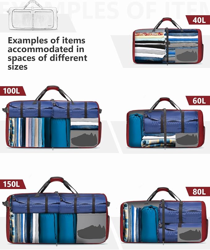 Gonex 150L Foldable Travel Duffle Bag with Shoe Compartment, Lightweight | 210D Nylon, Water-Repellent, Folds Compact, Multiple Pockets, Luggage Sleeve, Family Travel & Camping, Red - Image 8