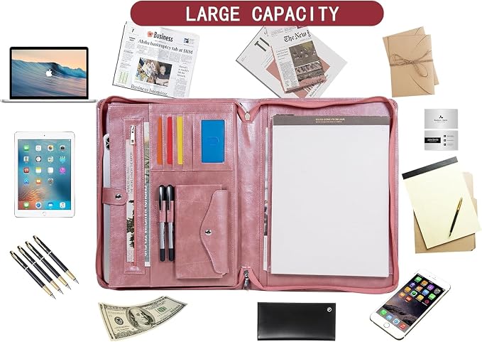 AZXCG Personalized Leather Portfolio,Free Engraved Name,Padfolio for Women Organizer with Zippered, A4 Notepad Holder, Portfolio with Handle,Business Portfolio with A4 Writing Pad,Gift for Men&Women - Image 6