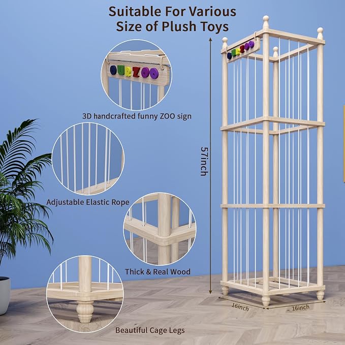 Stuffed Animal Storage Wood Toy Storage Organizer, Upgraded Design from Bean Bag Stuffed Animal Hammock Plushie Net, Large Toy Chest Stuffed animal holder for Kids Nursery Playroom Bedroom （XL） - Image 5