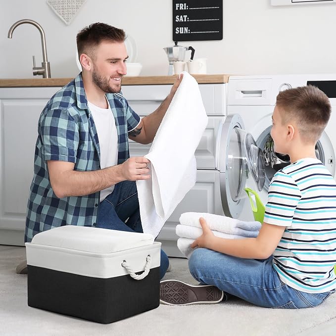 Storage Bins for Shelves - 1 Pack 15.7x11.8x8.3 inch Canvas Storage Basket for Organizing Cubes Gift Dog Cloth Toy (White & Black) - Image 3