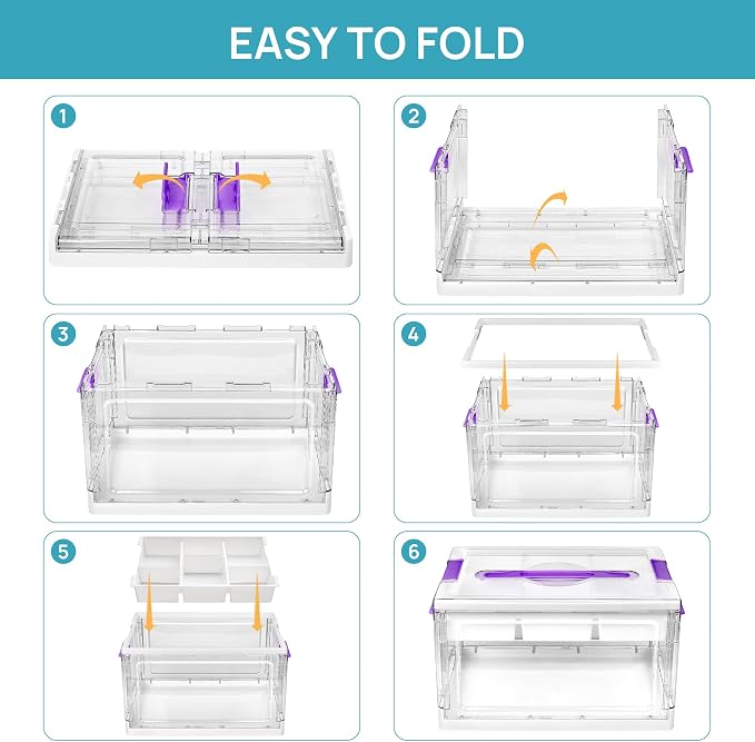 Vtopmart 24 QT Purple Clear Craft Organizer with Tray & Dividers, 1 Pack | Storage Box for Coloring Books, Modeling Clay, Molds and Art Supplies, Removable Tray for Craft Supplies Organization - Image 7