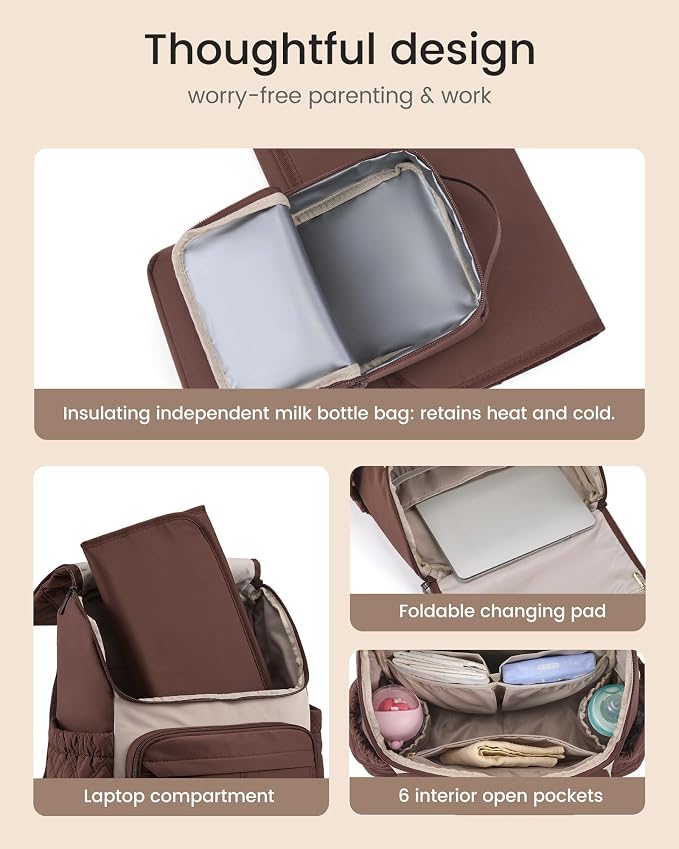 LOVEVOOK Diaper Bag Backpack With Pocket For Large Capacity Cup,Multi-Function Baby Travel Bag For Mom Dad,Waterproof Baby Bag for Boys Girls with Changing Pad,Insulated Bag,Stroller Straps,Green - Image 5