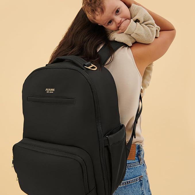 JuJuBe New Classic Diaper Bag Backpack with Portable Changing Pad, Stroller Straps, Large Travel Backpack for Boy or Girl, Carrying Baby Bottles, Wipes, Diapers, Pacifiers, Black, Mothers Day GIft - Image 5