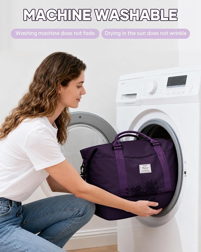 Travel Duffel Weekender Bag Women Tote Carry On Bags With Shoe Compartment | 18x14x8 inches Travel Overnight Bags with Trolley Sleeve for Airplanes Waterproof Sport Tote Gym with Toiletry Bag Purple - Image 7
