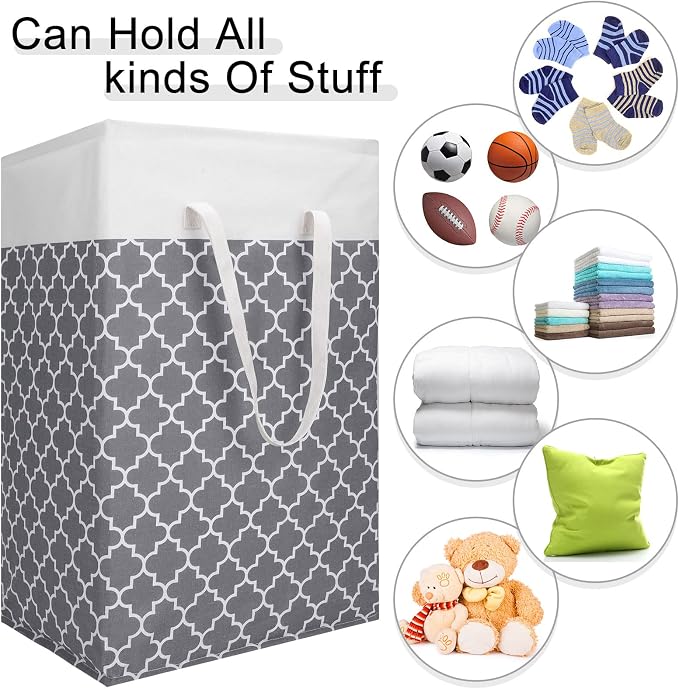 Treela 6 Pack 75l Large Laundry Baskets Collapsible Laundry Hampers with Reinforced Handles, Waterproof Freestanding Clothes Hamper Dirty Clothes Basket for Dorm Bedroom Bathroom Towels Toys(Gray) - Image 4