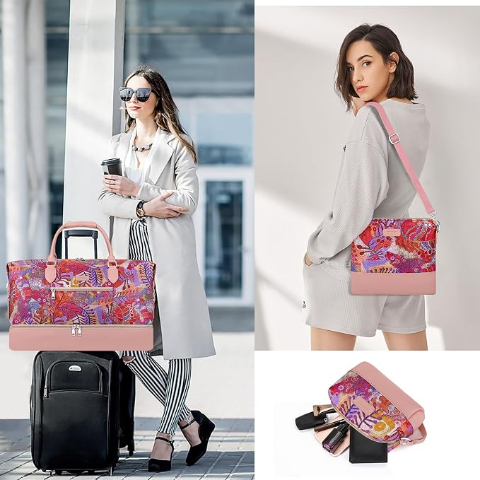 ITIEZY Weekender Bag for Women 21.5" Travel Duffel Large Carry On Bag 3PCS | Nylon Duffel Bag with Waterproof Shoe Compartment, Crossbody Bag and Toiletry Bag, Travel Weekend Hospital Overnight Gym Bag - Image 2