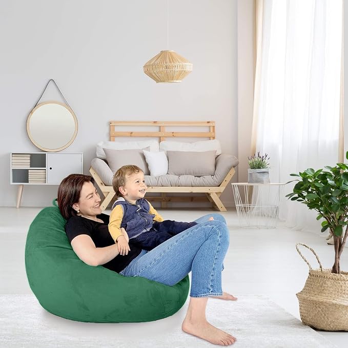 Bean Bag Stuffed Animal Storage Chair Cover (No Filler) for Kids and Adults. Extra Large Bird's Nest Beanbag Memory Foam Soft Premium (Green, 3 ft (Cover Only)) - Image 3