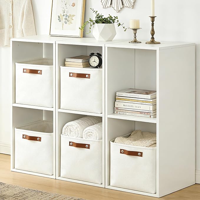 Storage Bins Large Fabric Storage Baskets for Shelves 3 Pack, Decorative Linen Closet Baskets with Handles for Organizing, Shelf, Clothes, Home, Office, 15x11x9.5Inches (White) - Image 2