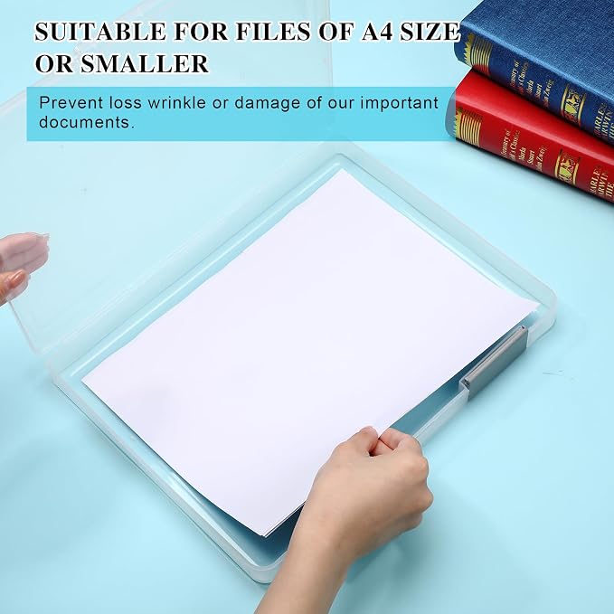 6 Pcs Clear Paper Storage Box,12.4 x 9.84 x 1.18 Inches,Gray | A4 Plastic File Box Document Paper Organizer Storage Board Game Project Cases Containers with Buckle for Craft, Magazine - Image 4
