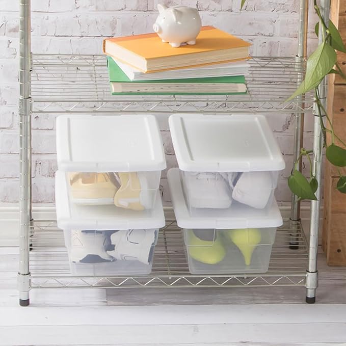 Sterilite 6 Quart Storage Box, Clear Plastic with White Snap Lid, 12 Pack - Image 8
