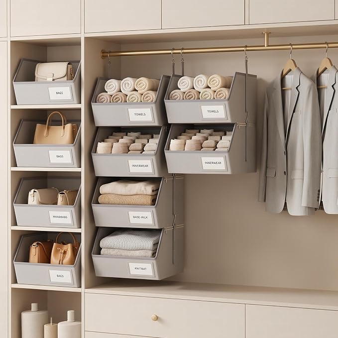 4-Tier Hanging Closet Organizer, Detachable Hanging Storage Shelves with Reinforced Side Panels, Hanging Closet Organizer for Clothes, Sweaters, Towels, Socks & Accessories, Gray - Image 6