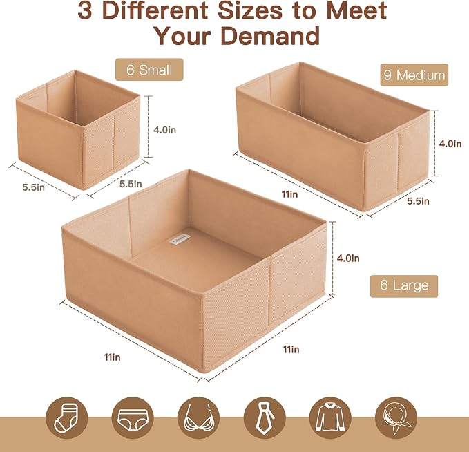 Drawer Organizer Clothes, 21 Pack Dresser Organizer for Baby Clothes, Underwear, Sock - Foldable Closet Organization and Storage Dividers Bins for Nursery, Bedroom (Brown) - Image 2