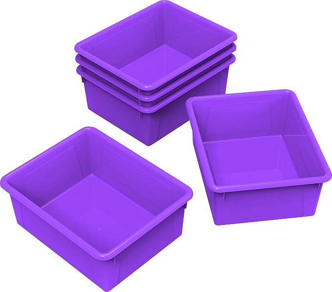 Storex Letter Size Deep Storage Tray – Organizer Bin for Classroom, Office and Home, Violet, 5-Pack (62528U05C) by Storex