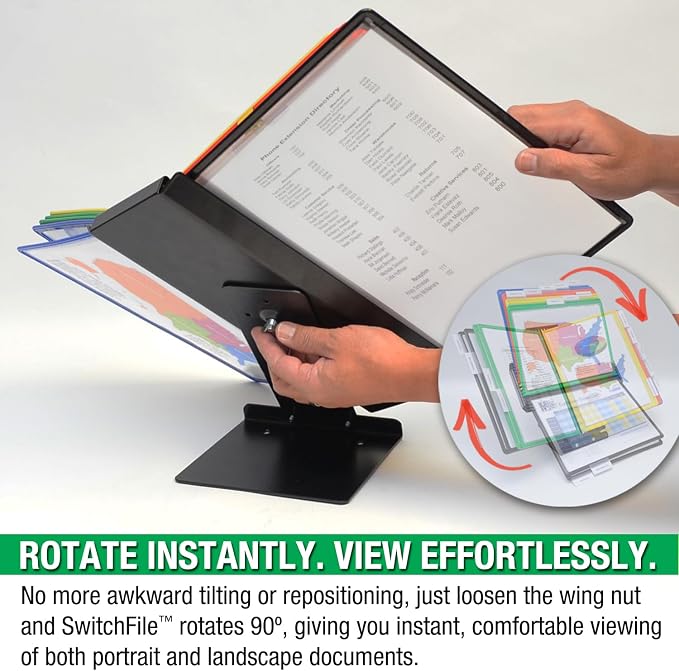 Ultimate Office SWITCHFILE 10-Pocket Reference Display Organizer Color Pkts | Compact Weighted Metal Base For Wall or Desktop Use Portrait or Landscape Display -10 EZ-Load Pockets / 20 Letter Size Sheets - Image 5