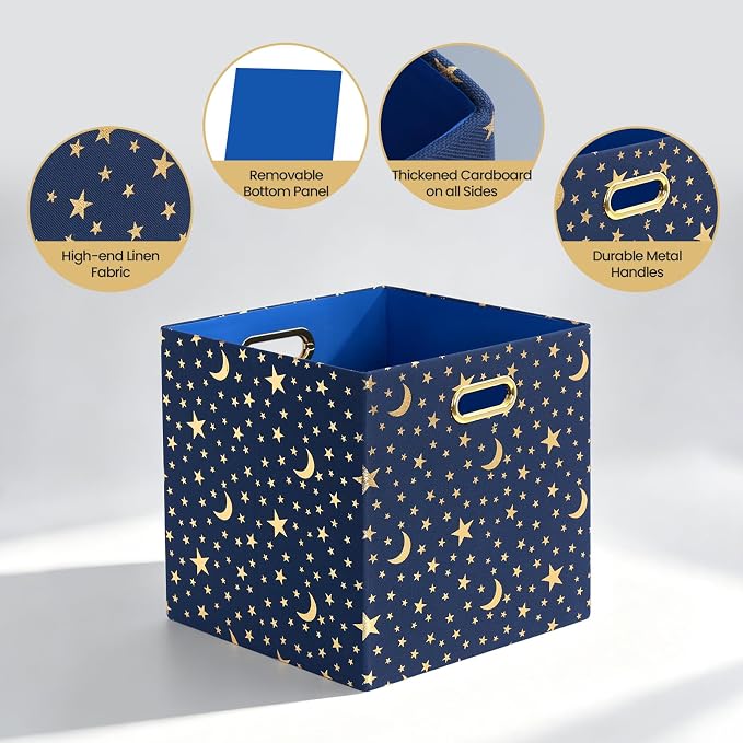 Posprica 11x11x11 Storage Cube Bins, Collapsible Storage Bins Fabric Storage Cubes Organizer Baskets Box Drawers for Shelves, Closet, Wardrobe, Bookshelf, Cabinet Blue-Moonstar, 4 Pack - Image 3