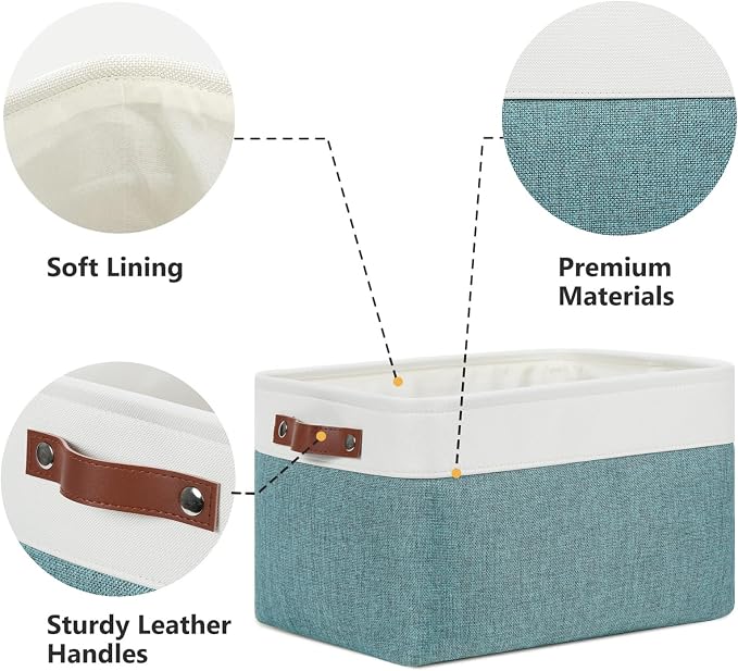 DULLEMELO Storage Baskets for Shelves, Fabric Collapsible Rectangular Storage Bins for Shelves, Closets, Nursery, Home, Office, Empty Gift Baskets (4-Pack-15"*11"*9.5", White&Deep Green) - Image 3