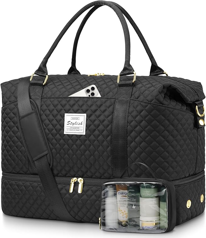 Weekender Travel Duffle Bag for Women: Overnight Bags with Shoe Compartment | 40L Spacious fits 5-day Trips Durable Bag with Strong Straps Toiletry Bag & Wet Dry Pocket Perfect for Hospital Weekend by FIUAIE