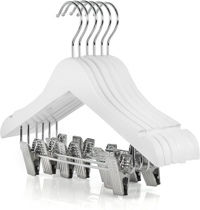 HANGERWORLD White Wooden Kids Coat Hangers with Trouser Skirt Clips - Pack of 12, 30cm for Toddler, Child and Baby Clothes - Image 2