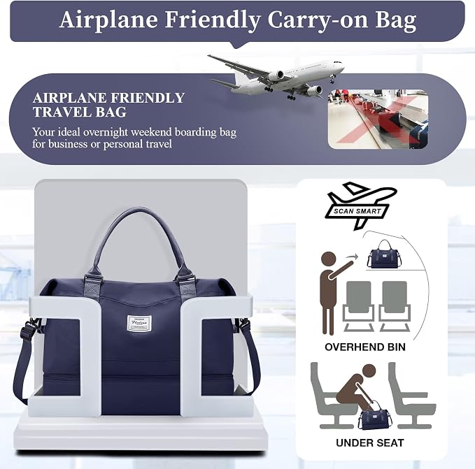 Weekender Bags for Women, Personal Item Travel Bag with Shoes Compartment | Overnight Travel Duffel Bag with Toiletry Bag, Airplane Friendly Carry-On Bag - Image 7