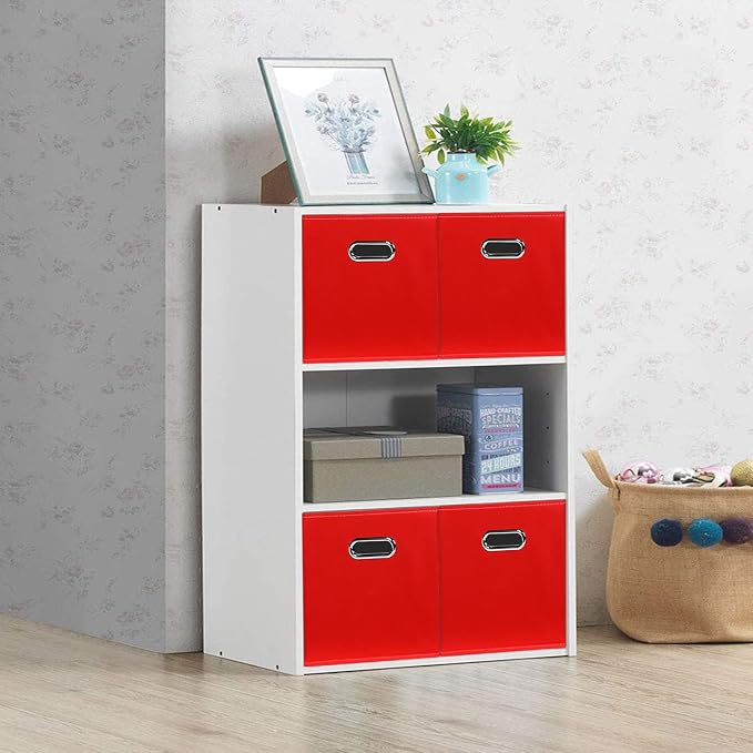 STOREONE Fabric Storage Bins Cubes Baskets Containers-(11X11X11) with Dual Handles for Shelf Closet, Nursery Home ， Bedroom Organizers, Foldable Set of 8 (Red) - Image 5