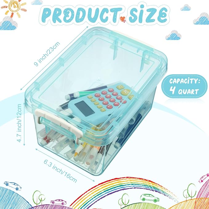 6 Pack Colorful Plastic Storage Bins with Lids 4 Quart Small Storage Latch Box Stackable and Nestable Clear Organizer Bins with Latching Handle and Buckle for Organizing(Cyan) - Image 2