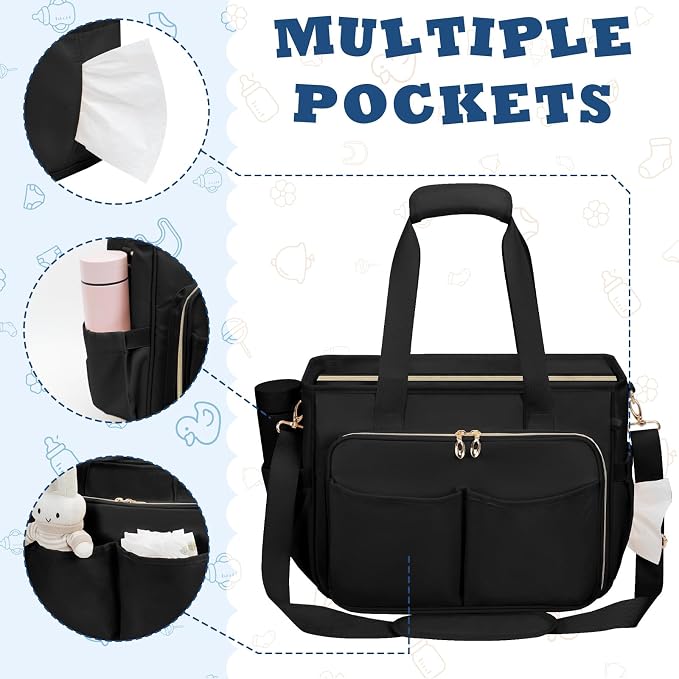 GDNasist Diaper Bag Tote, Large Travel Hospital Bag for Labor Delivery | Baby Bag with Pacifier Case, Large Capacity Travel Diaper Case with Changing Pad & Stroller Clips - Image 7