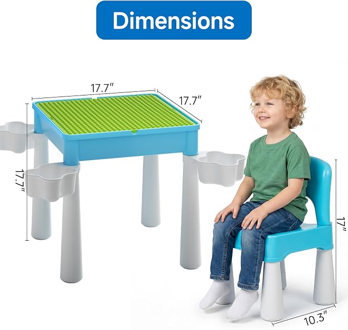 burgkidz Toddler Building Table Set: 1 Chair 128 Blocks Storage Box Blue | Leakproof top for sand/water. Sturdy ABS, smooth edges. 1 chair & 128 bricks. Ideal 3+ yrs indoor/outdoor. Great gift - Image 7
