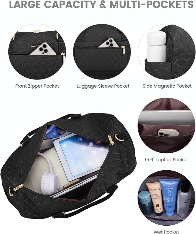LOVEVOOK Travel Duffle Bag for Women, Weekender Overnight Bag with Shoe Compartment, Carry on Bag with Toiletry Bag, Gym Duffel Bag with Wet Pocket, Hospital Bags for Labor and Delivery 3 Pcs Set - Image 3
