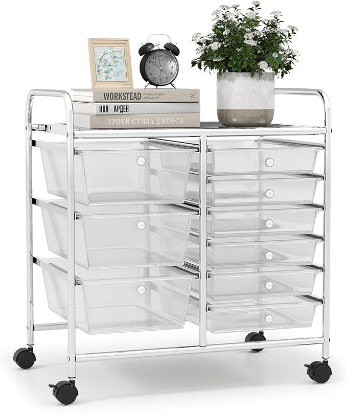 9 Drawer Rolling Storage Cart, Rolling Cart with Drawers for Classroom, Art Supply Craft Organizer on Wheel with Metal Frame & Handles for Home Office School by LDAILY