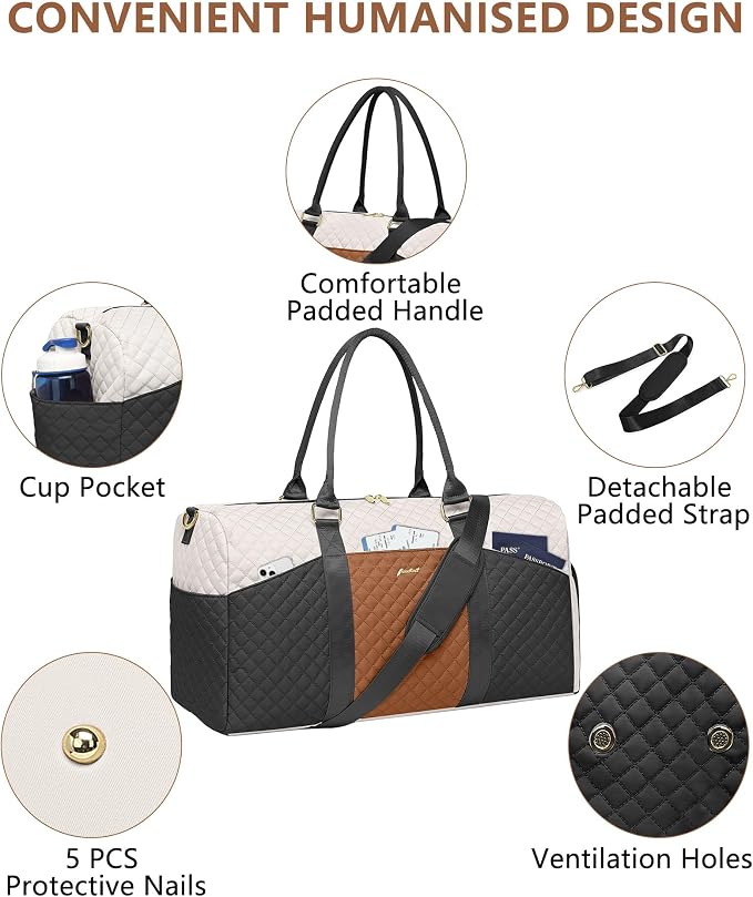 Women Weekender Travel Duffle Bag: Travel Duffel Overnight Bags with Shoe Compartment Large Carry on Tote with Toiletry Bag Weekend Traveling Yoga Gym Hospital Bag for Women with Wet Pocket - Image 4