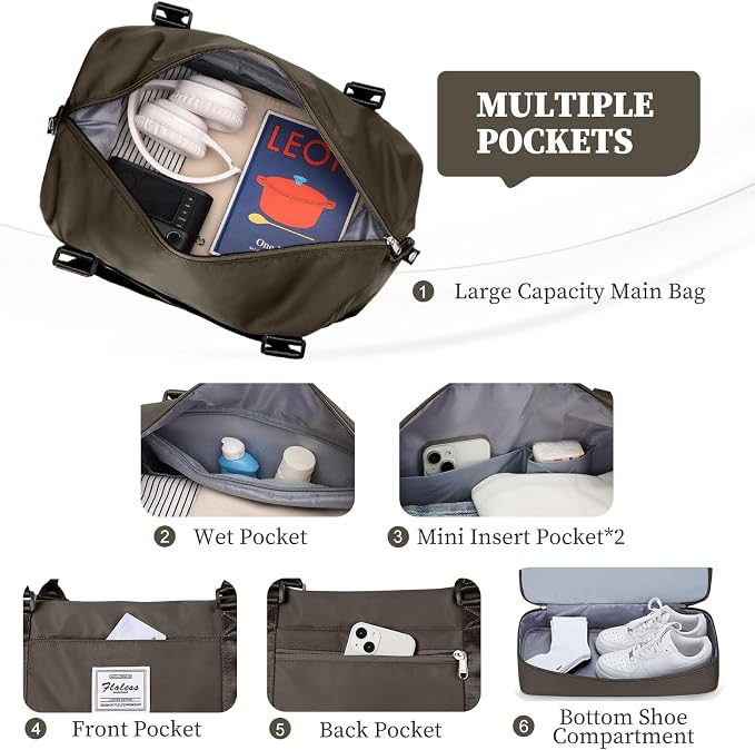 Weekender Bags for Women, Personal Item Travel Bag with Shoes Compartment | Overnight Travel Duffel Bag with Toiletry Bag, Airplane Friendly Carry-On Bag with Wet Pocket & Trolley Sleeve,Medium - Image 7