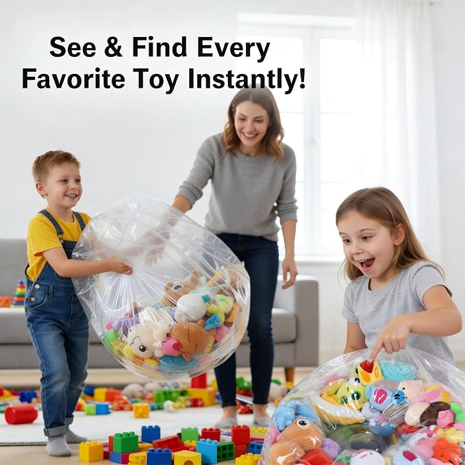 Clear Stuffed Animal Storage Bean Bag Chair Cover - Extra Large 150L, Waterproof & Easy-Clean Toy Organizer with Plastic Window,forNursery, Bedroom, Playroom (Cover Only, No Filler) (Extra large size) - Image 7