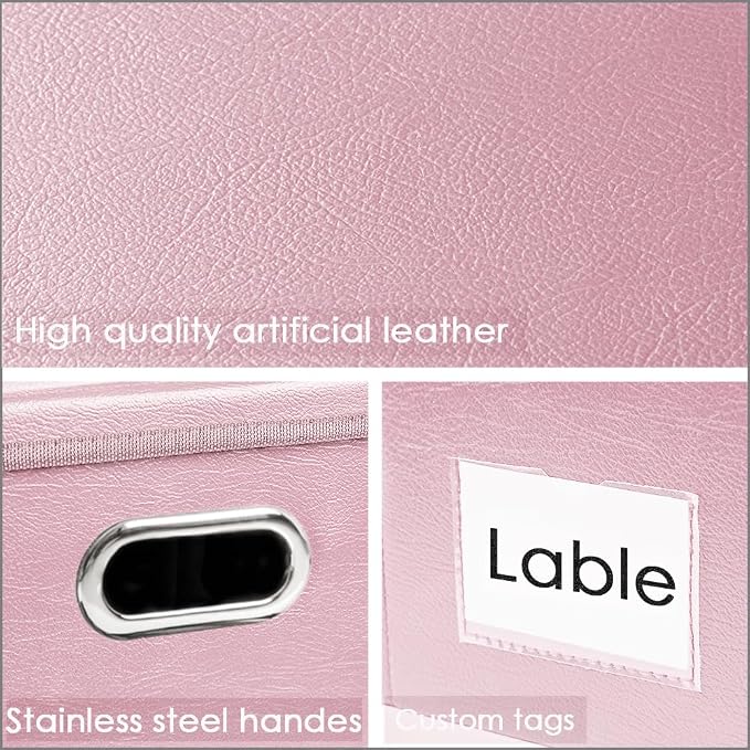 Foldable Storage Bins with Lids [5-Pack] Leather Fabric Collapsible Storage Boxes Organizer Containers Baskets Cube with Cover for Bedroom Closet Office Nursery Pink (14.9x10.8x10) - Image 4