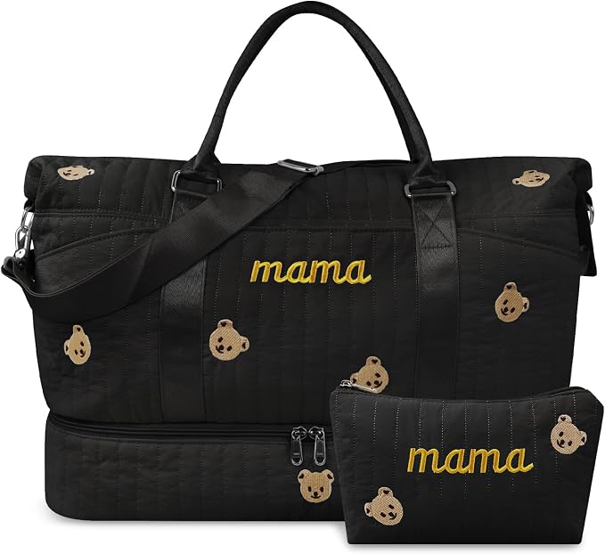 Mama Maternity Hospital Bag Essentials for Women Labor Delivery Baby Diaper Organizer with Shoe Compartment & Toiletry Pouch Travel Duffle Bag for Pregnancy Mommy Weekender Overnight Gifts,Black Bear - Image 9