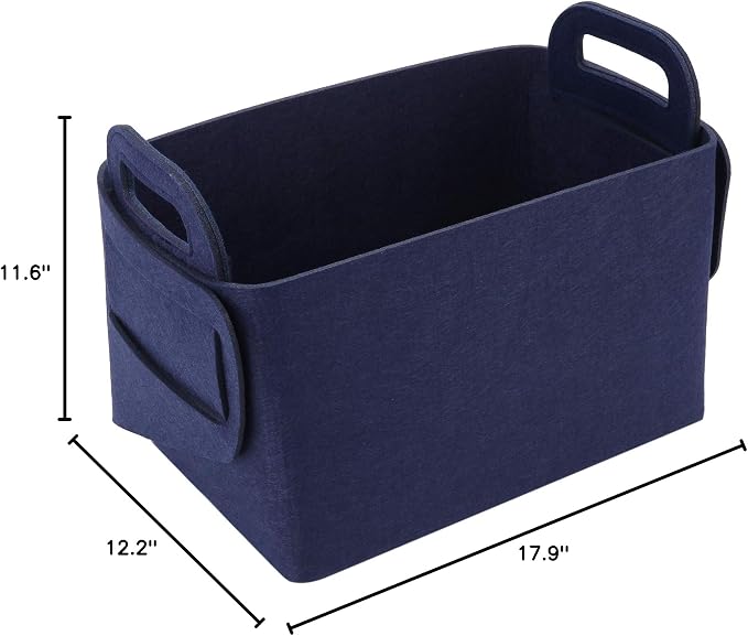 Storage Basket Felt Storage Bin Collapsible& Convenient Box Organizer with Carry Handles for Office Bedroom Closet Babies Nursery Toys Laundry (Navy Blue, 17.9inch（L）×12.2inch（W）×11.6inch（H）) - Image 8