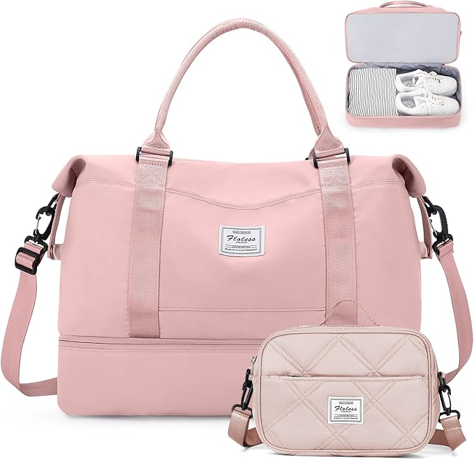 Weekender Bags for Women, Personal Item Travel Bag with Shoes Compartment | Overnight Travel Duffel Bag with Quilted Toiletry Bag, Airplane Friendly Carry-On Bag by SYCNB