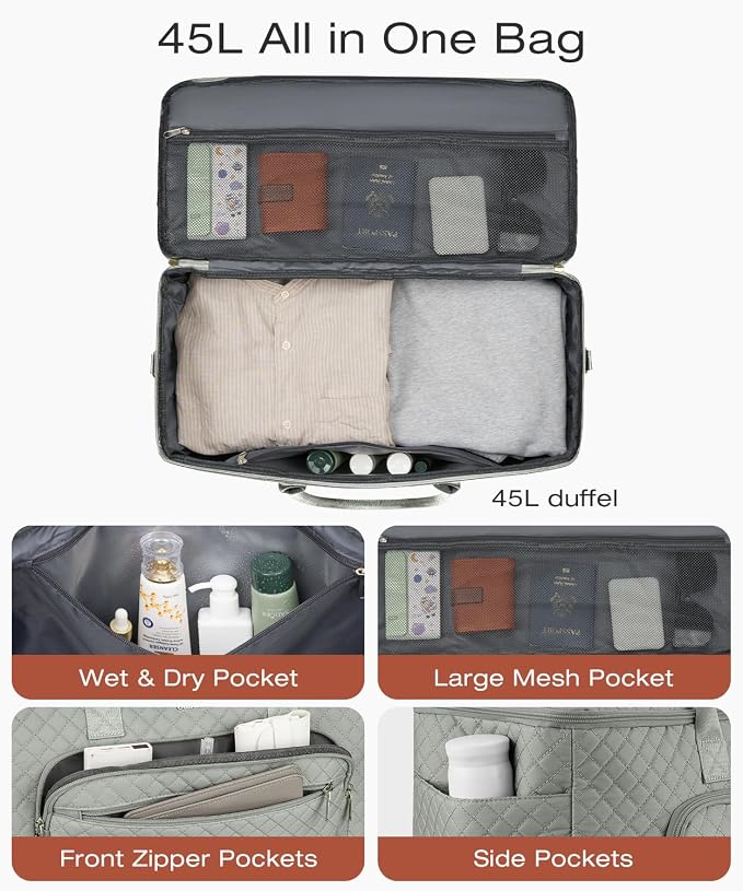 Travel Duffle Bag, Wide Open Large Weekender Bag for Women with Shoe Compartment, Carry on Overnight Bags with Toiletry Bag, Hospital Bag for Women Labor Delivery with Wet Pocket (Dark Green) - Image 2
