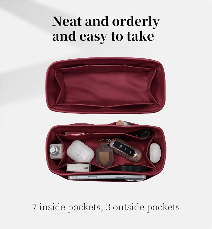 Satin Purse Organizer for Birkin 20, Rouge H | Tailored Fit, Multiple Pockets, Lightweight Satin, Purse Essentials, Ideal for Travel, Shopping, and Daily Use - Image 7