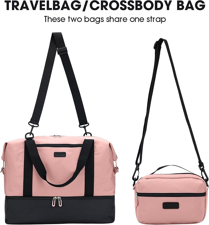 Oeihuivt Weekender Bags for Women with 3 Extra Pack - 21 Inch Large Travel Duffel Bag Set with Shoe Compartment, Heavy-Duty nylon Carry On Overnight Tote Black+Pink - Image 3