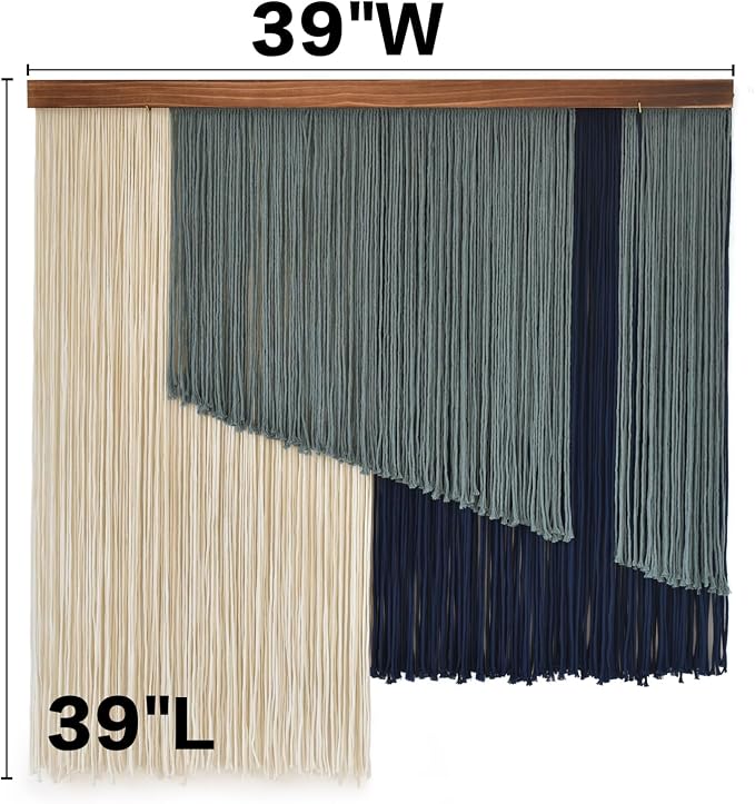 Jakalin Macrame Wall Hanging Boho Yarn Tassel Blue Modern Decor 39"x39" | Hand-dyed navy ombre, Wood dowel, Fringe tassels, Wall decor for living room, bedroom, apartment，Handmade yarn fiber deocr - Image 5