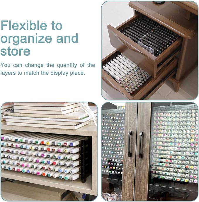12 Layers Universal Marker Storage Trays, Penholder Display for 180 Pens SN01 Pencil Organizer Holder for Desk (Black-12 layers) - Image 4