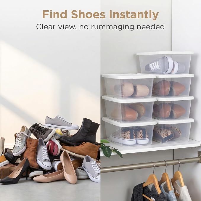 20-Pack 6 Qt Clear Plastic storage bins with lids, Stackable Organizer | Clear durable plastic shoe boxes neatly in closets, shelves & cabinets. 6 qt storage bins for home, kitchen & office. - Image 4